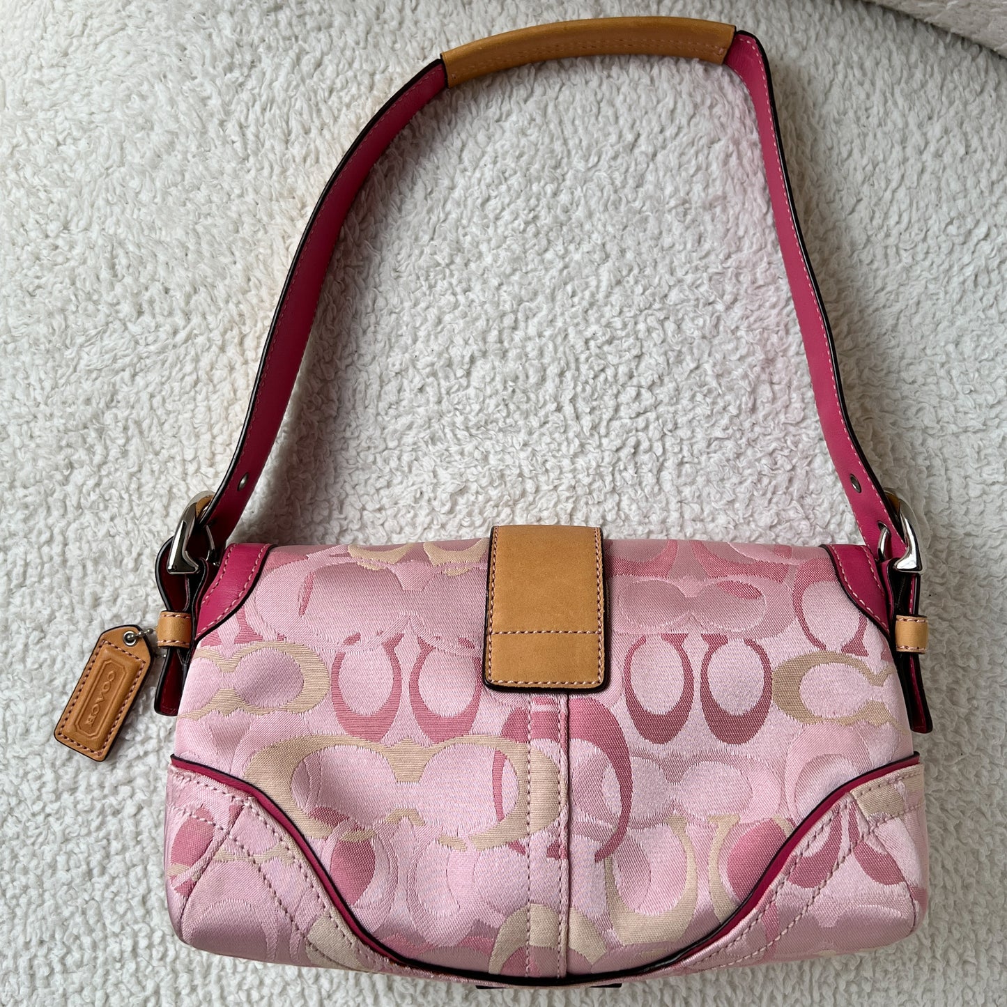 Coach Soho Pink Signature Jacquard Buckle Flap Bag
