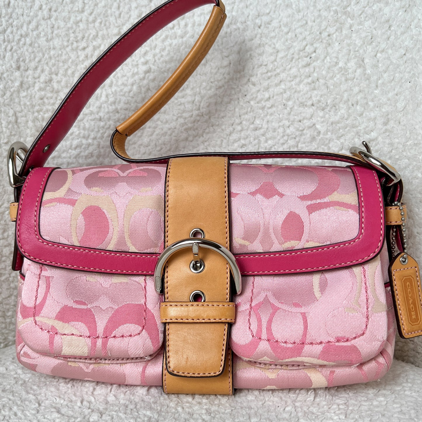 Coach Soho Pink Signature Jacquard Buckle Flap Bag