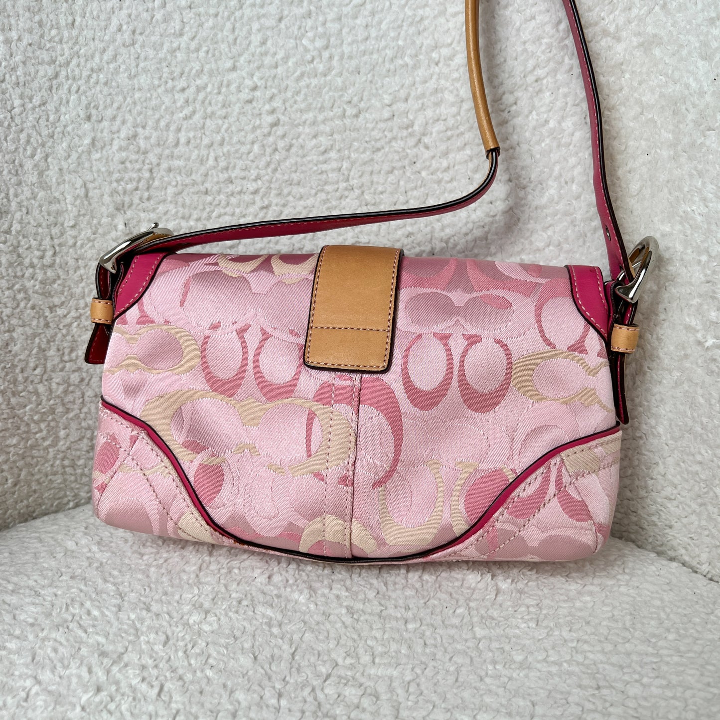 Coach Soho Pink Signature Jacquard Buckle Flap Bag